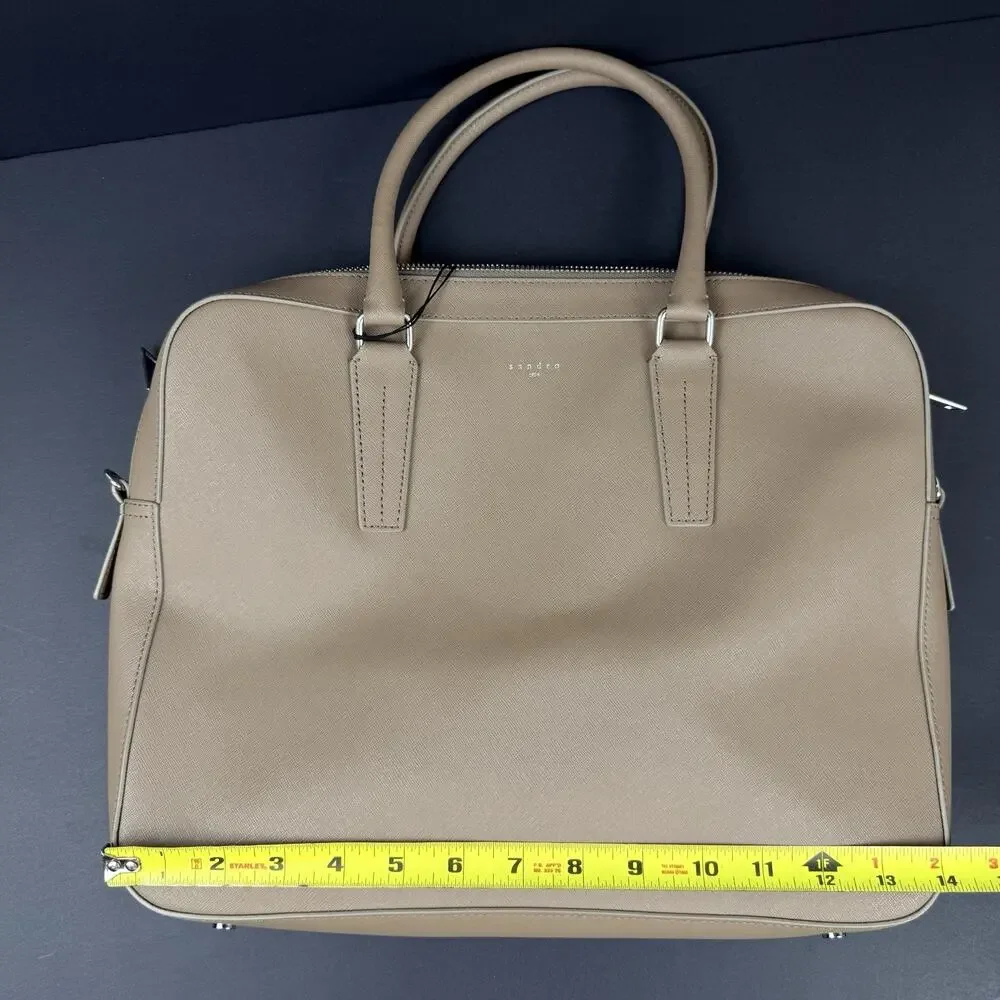 Sandro Downtown Large Saffiano Leather Briefcase Mocha Brown New With Tags